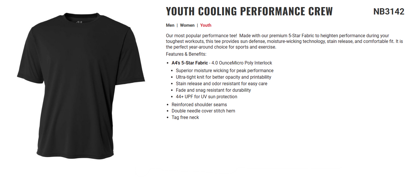 A4 Cooling Perfomance Crew T-Shirt Youth